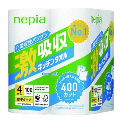 ネピア　激吸収キッチンタオル ４ロール・１００カット
